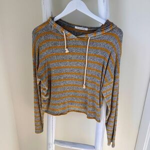 Caution to the Wind Lightweight Soft Striped Hoodie Sweater Gray SZ Medium